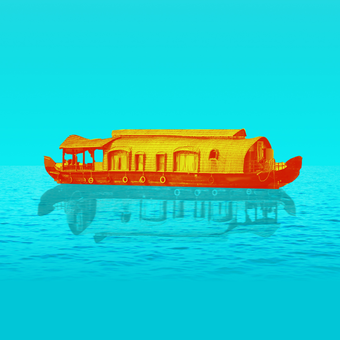 a yellow boat on a blue background