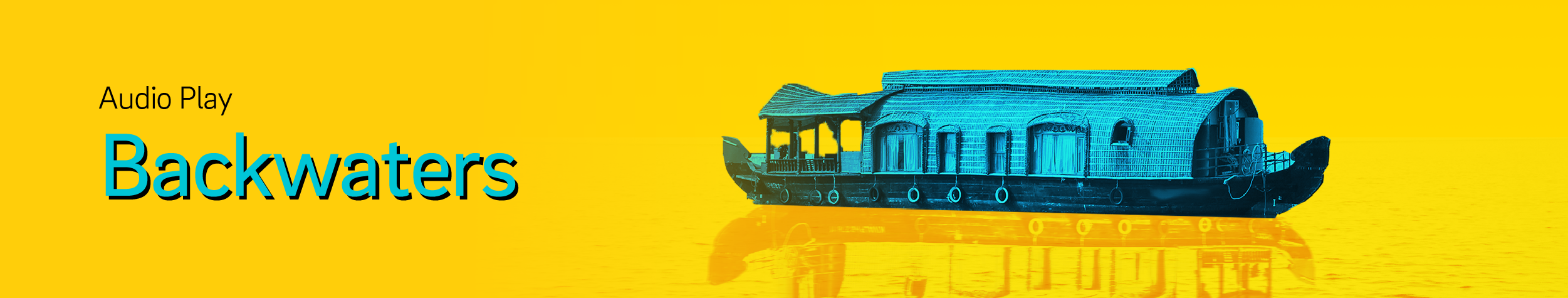 a boat floats on a yellow background