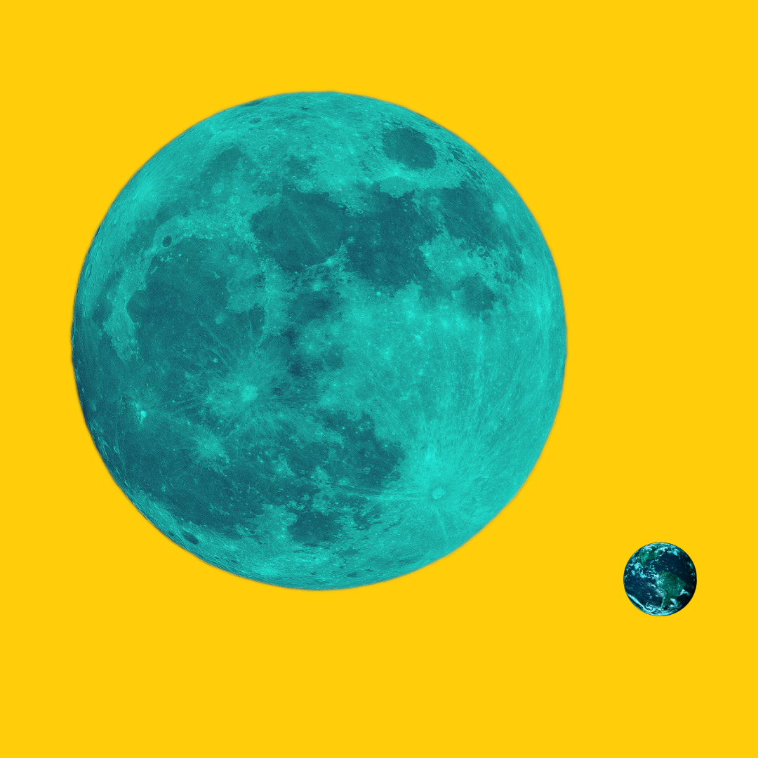 a blue moon on a yellow background