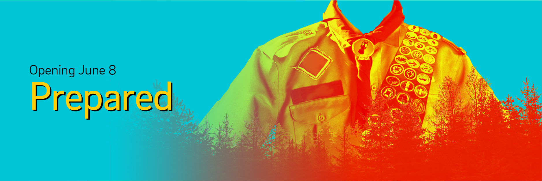 title graphic including a boy scout uniform and a forest in bright colors.